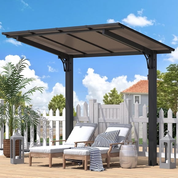 AECOJOY Gazebo de Gril Extérieur 8 Pieds x 5 Pieds, Pergola Autoportante à Toit Rigide Adossé avec Toit, Auvent Mural Robuste pour Terrasses de Patio