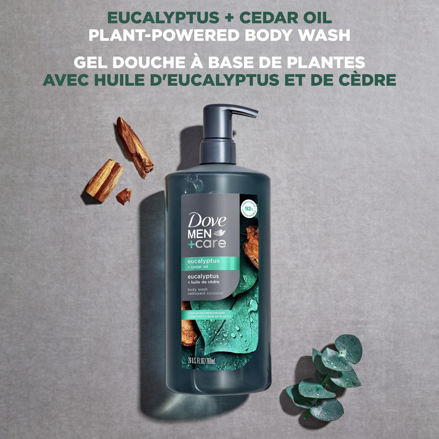Dove Men+Care Nettoyant Corporel pour Réparer la Peau Sèche Eucalyptus + Huile de Cèdre, 769 ml
