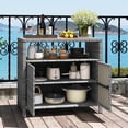 thumbnail image 2 of Gymax Patio Rattan Storage Cabinet w/ Acacia Wood Countertop Open Shelf 2 Door Cabinet, 2 of 10