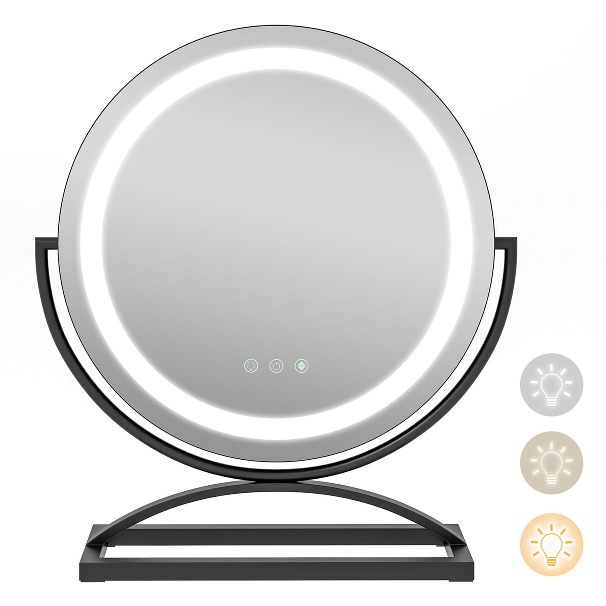 Costway Miroir de Maquillage Rond de 16 Pouces avec Lumières, 3 Couleurs, Gradable, Commande Tactile, Noir