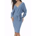 thumbnail image 1 of INSPIRE CHIC Robe Midi pour Femme Col en V Profond Manches Chauve-Souris Longues Ceinturée Robe Chandail Portefeuille S Bleu, 1 of 5