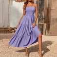 thumbnail image 2 of Robes à Bretelles Spaghetti pour Femmes Robes Bohèmes à Bretelles Spaghetti pour Femmes Smockées à Étages Longues Robes de Plage Soleil Sans Manches Robe Maxi Unie Longue Robe Maxi Longue pour Femmes Longues Robes Maxi pour Femmes, 2 of 9