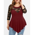 thumbnail image 2 of Heliisoer Plus Size Floral Lace Women Solid O-Neck Asymmetric Three Quarter Tops, 2 of 7