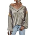 thumbnail image 1 of Women Pocket front Colorblock V Neck Long Sleeve Pullover Shirt, 1 of 7