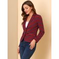 thumbnail image 4 of INSPIRE CHIC Women's Notched Lapel Long Sleeves Button Striped Blazer S Red Blue, 4 of 6
