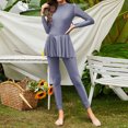 thumbnail image 1 of Cameland Women's Solid Color Long Sleeves Swimsuit+Long Swimming Trunks All Inclusive Package Conservative Swimsuit Set, 1 of 7