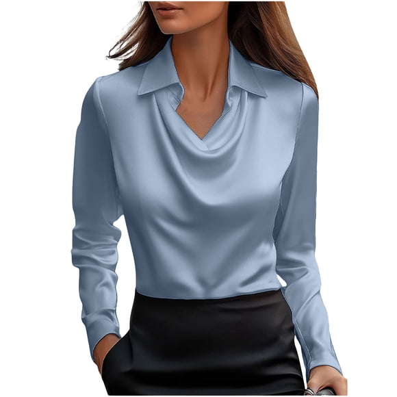 Women'S Long Sleeve Tops Womens Temperament Solid Color Long Sleeve Round Collar Top/Shirt