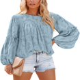 thumbnail image 1 of Womens Bell Sleeve Blouse Crewneck Lace Tops Floral Textured Babydoll Shirts, 1 of 7