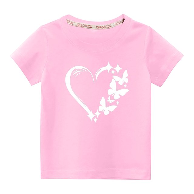 vdgthytj T-Shirts de la Saint-Valentin pour Tout-Petits Garçons Filles, T-Shirts pour Enfants à Col Rond Imprimés à Manches Courtes, Hauts T-shirt Graphique Blouse. un T-shirt Rose à Manches Courtes à Col Rond Présentant un Motif de Cœur Blanc avec des accents de Papillon et d'Étoile. Fabriqué en Tissu Doux pour le Confort, Convient aux occasions Décontractées Ou Légèrement Plus Habillées. Idéal à Agencer avec des leggings, des jeans, des Jupes Ou des shorts.