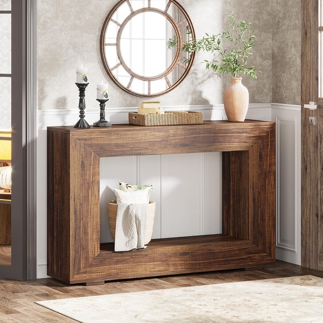 Tribesigns Farmhouse Console Table, 47" Wood Sofa Table with Storage for Living Room, Brown