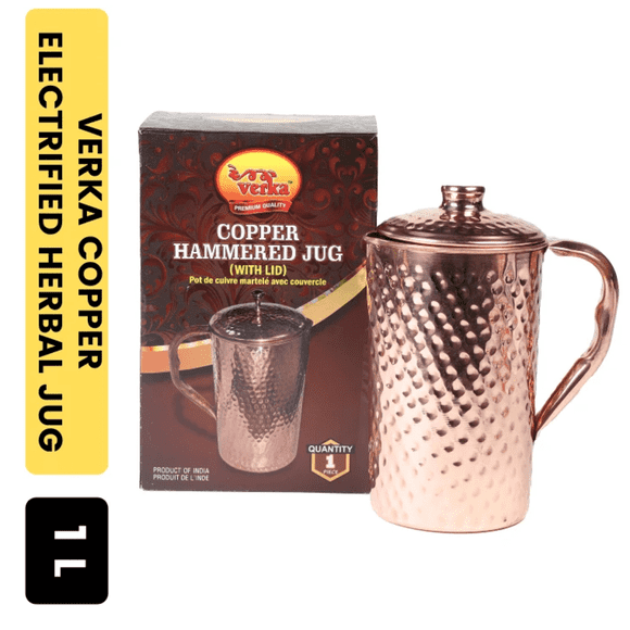 Verka Copper Hammered Jug (1L) with Lid