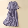 thumbnail image 2 of Sentmoon Jolies Robes de Printemps Col Rond Manches Courtes Robes en Lin pour Femmes 2026 Broderie Coupe Ample à Lacets Été Grande Taille Robe Maxi Mode Hawaii pour L'Été et les Vacances L, 2 of 9