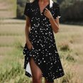 thumbnail image 2 of VEKDONE Robe Mode pour Femmes à Pois, Col en V, Manches Courtes, Ample et Confortable, Noir, P, 2 of 6