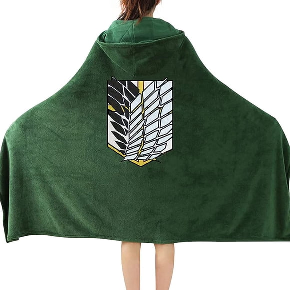 Wearable Blanket Attack on Titan Cape: Cloak Throw Cosplay Costume Halloween Hooded Robe Hood Poncho Plush Green Soft Warm Anime Cozy Angel Wrap Funny Shawl Fleece Adult Kid 66.9 x 39.4 Inch
