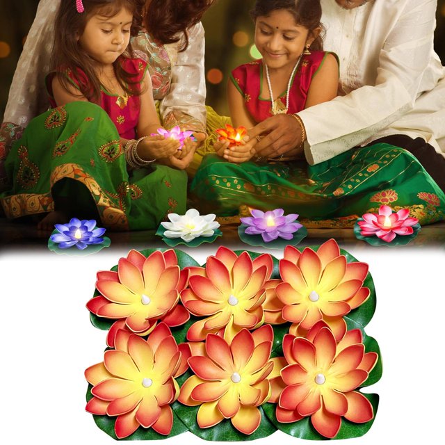 6 Pcs Decoration Floating With Lights Plastic Flower Plastic Flower Artificial Traditional Indian Decor For Puja Home Party Decoration