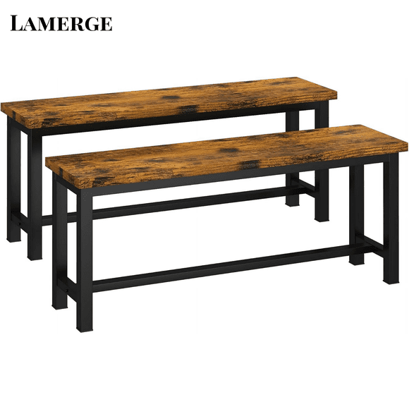 Lamerge Ensemble de 2 Pcs Table à Manger Chaise Banc, Banc, 39 Pouces, Empilable, pour Salle à Manger Cuisine Salle de Conférence, Brun