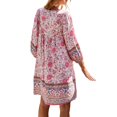 thumbnail image 4 of Womens Boho Floral Dresses V Neck Long Sleeve Ruffle Hem A-Line Mini Dress Beachwear, 4 of 6
