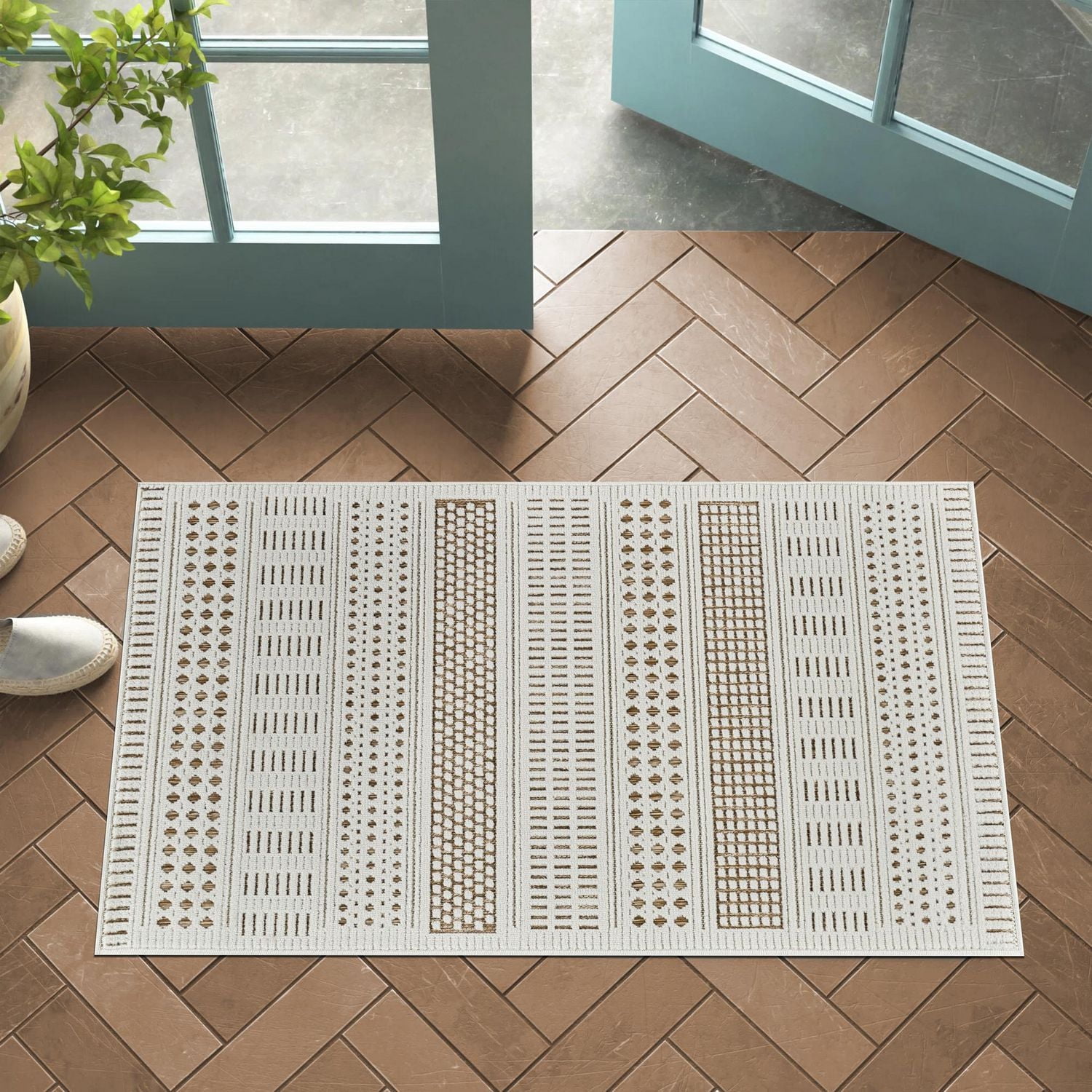 Rug Branch Maise Abstract Indoor Outdoor Area Rug, Beige Brown, Modern - Entryway, Hallway, Bathroom, and Kitchen