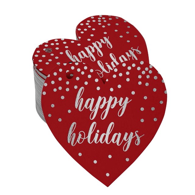Inkdotpot Pack Of 100 Happy Holiday Favor Paper Tags Craft Real Silver Foil Hang Tags