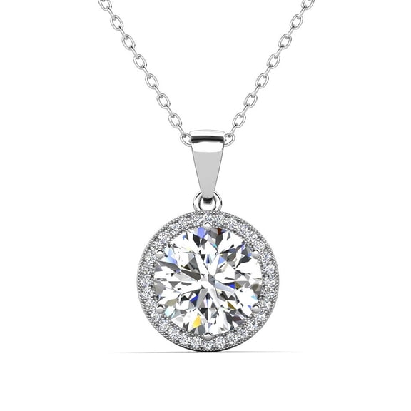 Cate & Chloe Sophia 18k White Gold Plated Halo Necklace with Simulated Diamond Crystals for Women