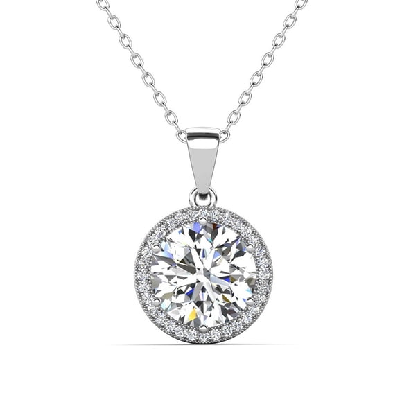 Cate & Chloe Sophia 18k White Gold Plated Halo Necklace with Simulated Diamond Crystals for Women