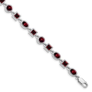 Bracelet Grenat en Argent Sterling 925 Rhodié