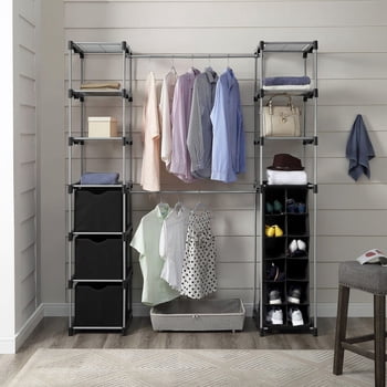 Mainstays Closet Organizer with Storage for Adult, 2-Tower 9-Shelves, Easy to Assemble, Black