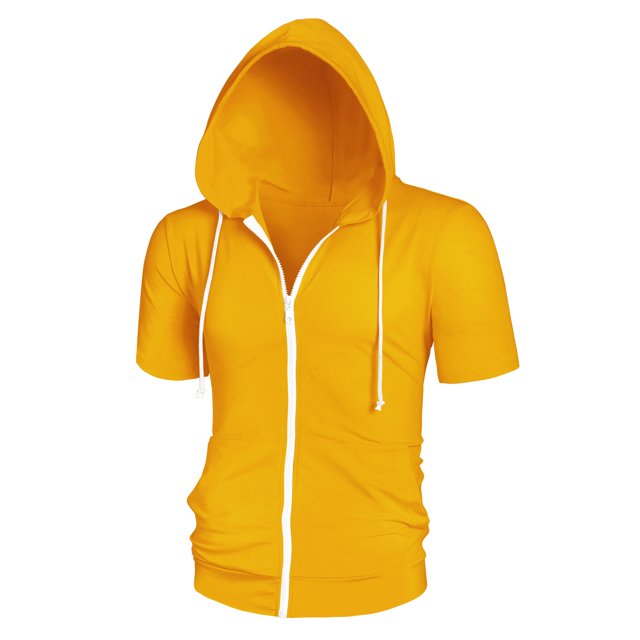 INSPIRE CHIC Men's Hoodies Solid Color Zip up Short Sleeve Jacket