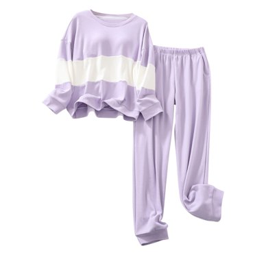 RKSTN Pyjama Sets for Women 2 Pièces Casual Col Rond Tops avec Pad Pantalons Homewear Doux Vêtements de Nuit Costumes Doux Confortable Pajamas