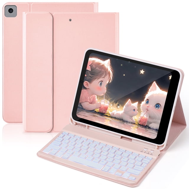 Keyboard Case for IPad9/8/7th Gen, IPadPro, IPadAir 3 7 Color Backlit Magnetic Detachable Keyboard Tablet Protective Case with Pencil Holder, PU Leather