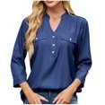 thumbnail image 2 of UPPADA Chandails à Manches 3/4 pour Femmes Mode Tendance Hauts Décontractés Col Rond Chandail Ample Confortable Doux Blouses Grande Taille Coupe Ample T-Shirts Décontractés Vêtements au Coude Chandails à Manches 3/4 pour Femmes Économie, 2 of 8