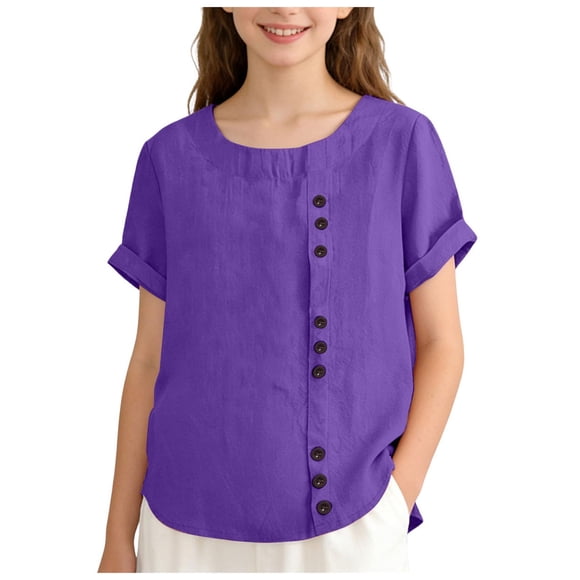 Akiihool Cute Clothes for Teen Girls Girls Shirts Short Sleeve for Girls Soft Cotton Tees Kids Tshirts Clothes Summer Tops T-Shirt (Dark Purple,9-10 Years)
