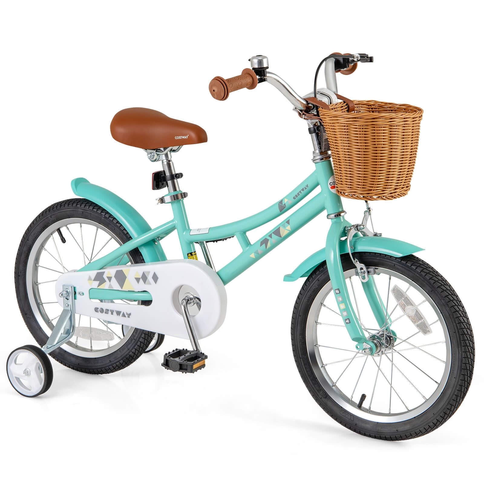Costway 16" Kid Bicycle with Height-Adjustable Handlebar & Saddle Storage Basket Bell Green