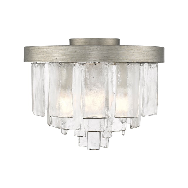 Ciara 3-Light Flush Mount in Peruvian Silver with Hammered Water Glass