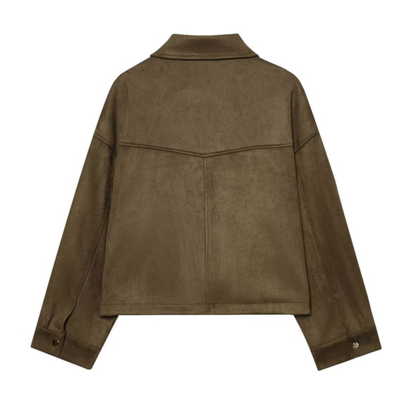 Pincandy Women's Faux Suede Bomber Jacket Spring Lapel Pilot Coat Casual Oversized Long Sleeves Trendy Streetwear Outerwear