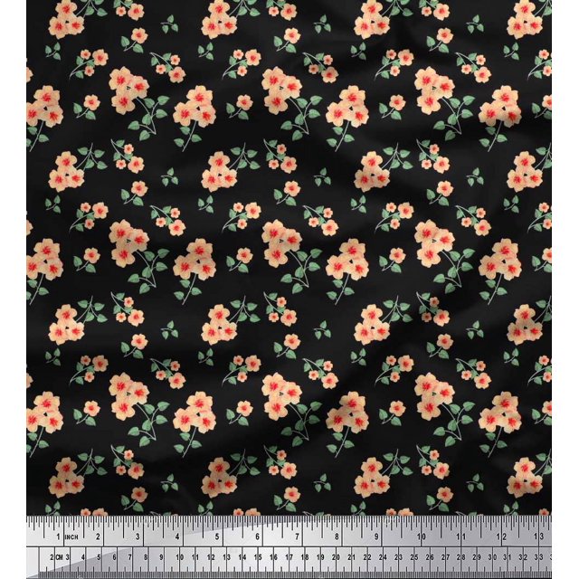 Toile de Coton de Soie Imprimé Floral Feuilles et par Yard 56 Pouces de Large