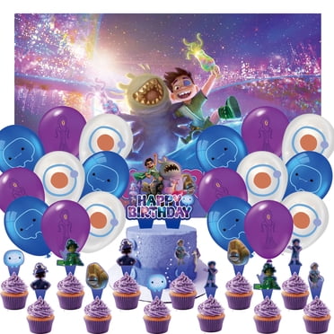 Ensemble de 32 Pcs pour Fête d'Anniversaire à Thème Elio, Articles de Fête, avec 13 Pics à Cupcakes, 18 Ballons, Décorations de Toile de Fond d'Anniversaire 5*3 Pi, Ensemble Tout-en-un pour Fête