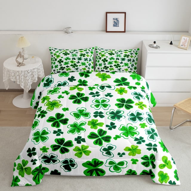 Erosebridal St. Patrick's Day Comforter Sets Twin Size, Shamrock Print Comforters & Duvets, Spring Holiday Decor, Reversible