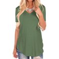 thumbnail image 4 of MAWCLOS Ladies Tee Solid Color T Shirt V Neck Tops Casual Holiday Short Sleeve Tunic Blouse Army Green 3XL, 4 of 7