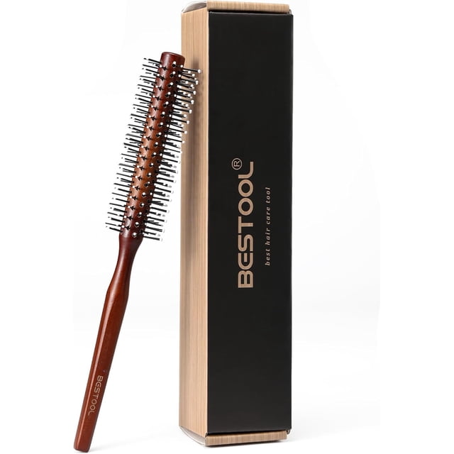 BESTOOL Petite Brosse Ronde pour Cheveux Courts, Brosses Rondes pour Cheveux pour le Séchage au Sèche-Cheveux, Brosse à Barbe pour Hommes, Brosse de Coiffage Professionnelle pour Lisser, Boucles, Frange (Brun Rougeâtre)
