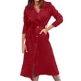 thumbnail image 1 of WRKEKC Women's Belted Trench Coat Long Length Button Front Solid Color Fall Casual Office Wear Transitional Layer Plus Size Available Wine L, 1 of 6