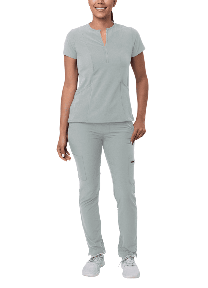 Adar Addition Go-Higher Scrub Set For Women - Notched V-Neck Scrub Top & Skinny Cargo Scrub Pants