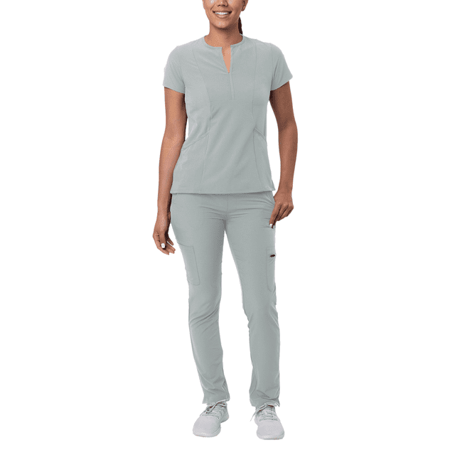 Adar Addition Go-Higher Scrub Set For Women - Notched V-Neck Scrub Top & Skinny Cargo Scrub Pants