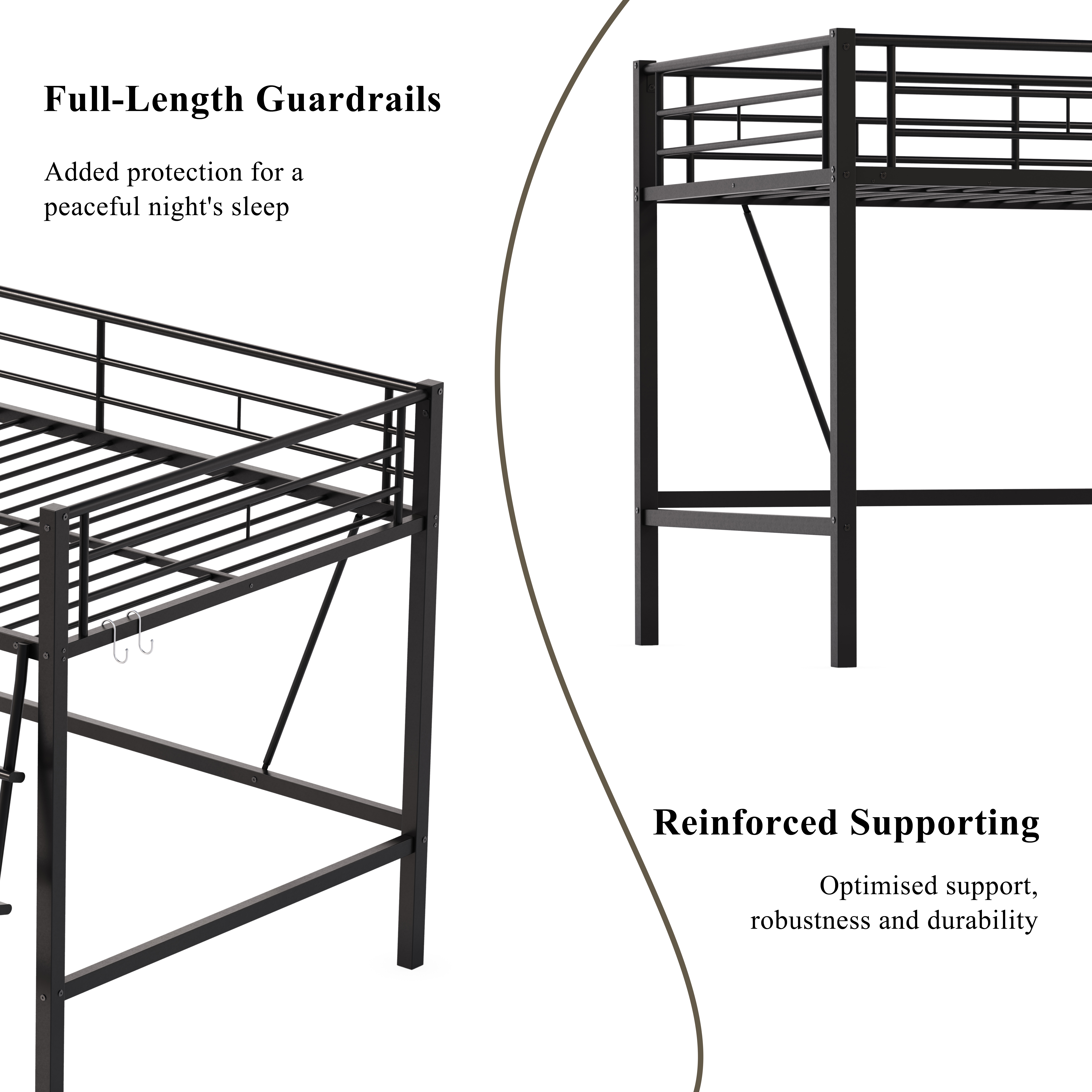 Noble House Metal Twin Loft Bed Frame,Heavy Duty Steel with Removable Ladder & Full Guardrail,Under-Bed Space No Box Spring,Black