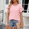 thumbnail image 4 of AherBiu Womens Tops Eyelet Embroidery Loose Casual Crewneck Ruffle Sleeve Summer Boho Shirts Tunics, 4 of 7