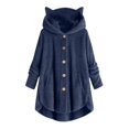 thumbnail image 1 of WEIYLL Jackets for Women Velvet Cat Ear Hooded Soild Patchwork Button Plush Navy Fall Tops Size XL, 1 of 4