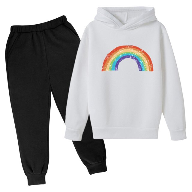RXIRUCGD Mode Filles et Garçons Enfants Décontracté Manches Longues Imprimé Hauts Manches Longues Ensemble à Capuche (Blanc, Taille : 13 Ans)