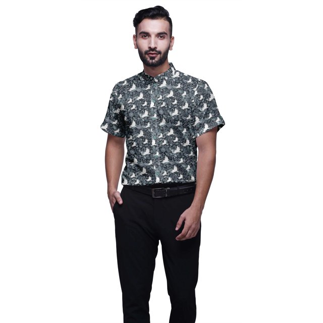 BESTMAN Printed Shirts For Men Short Sleeve Button Down Casual Cotton Shirt