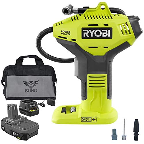 Ryobi P737D Portable Power Inflator with P118B Charger, 1.5 Ah Lithium-ion Battery and 15 Inch Buho Tool Bag