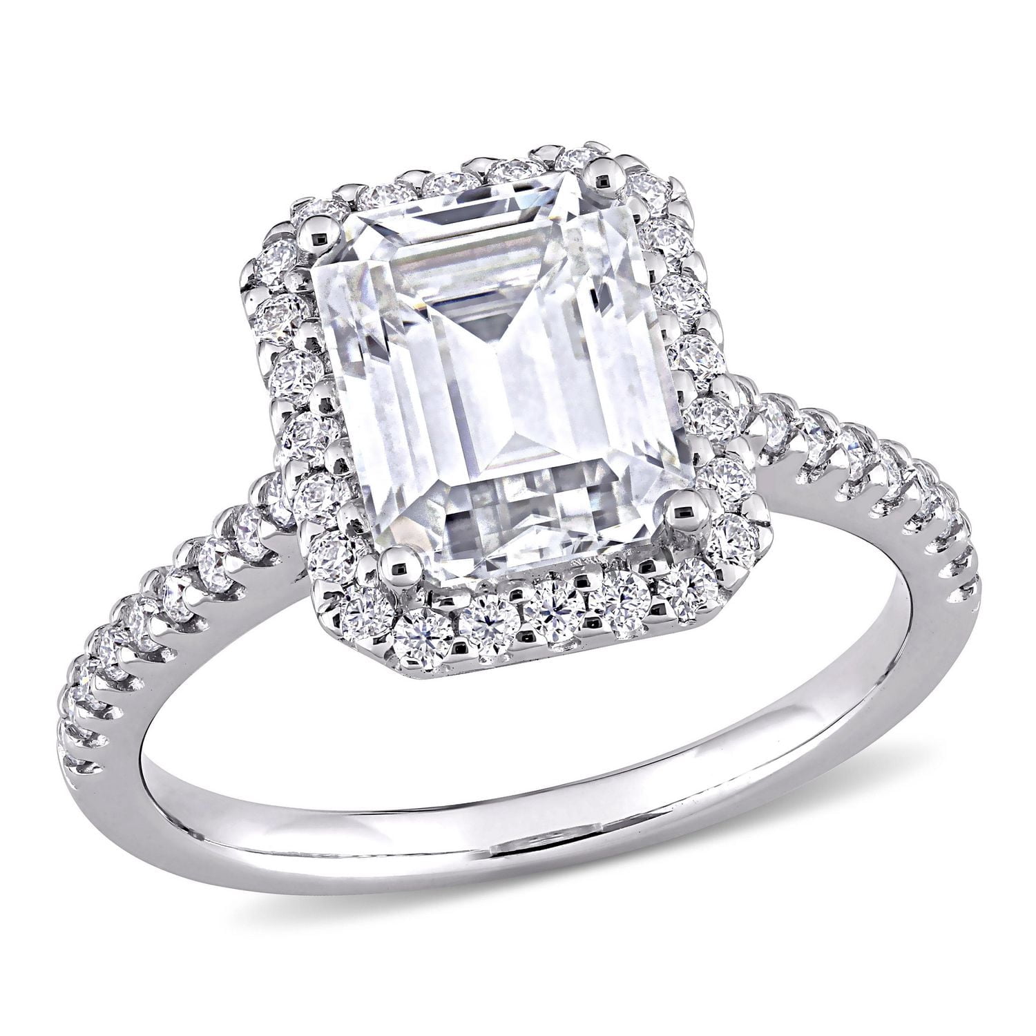 Bague de fiançailles halo Miabella avec moissanite 2-7/8 carats p.g.t. en or blanc 10K